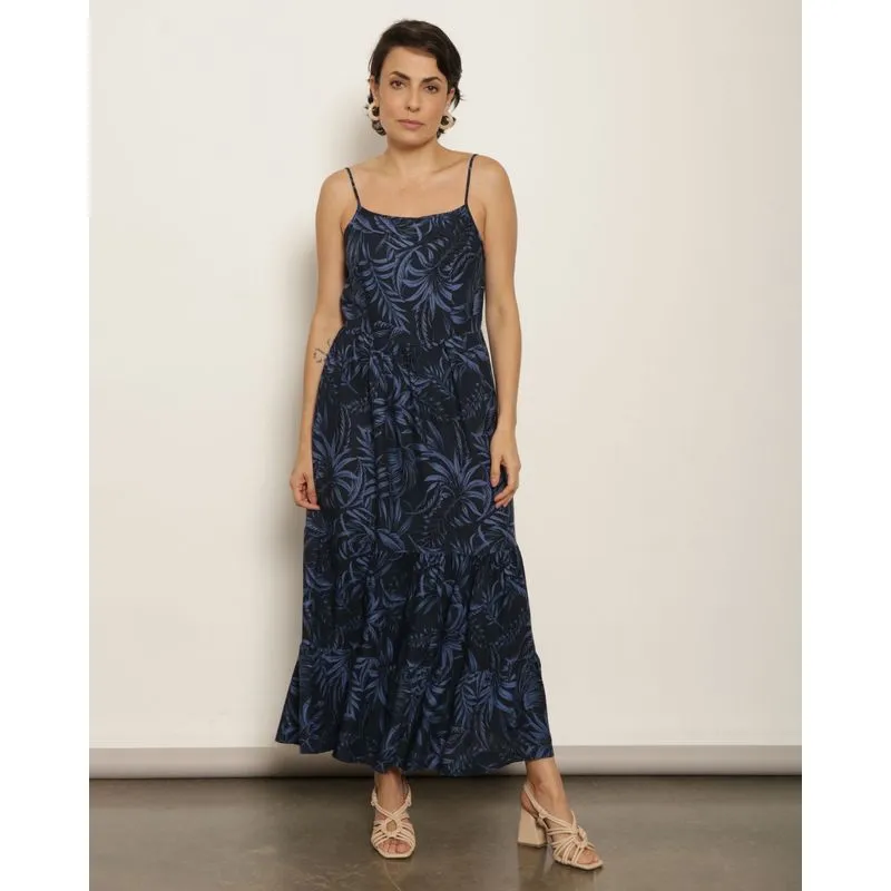 Vestido Feminino Midi Berry & Co. Viscose com Estampa Azul M