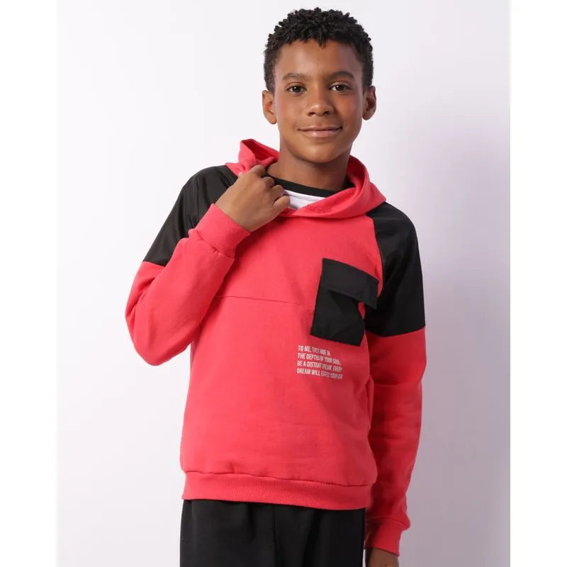 Blusão Moletom Juvenil com Capuz Bolso Recortes Vermelho 10
