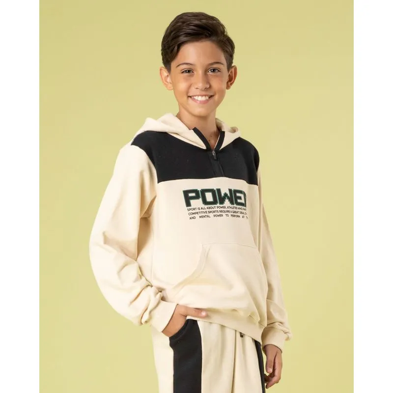 Blusão Moletom Juvenil Estampa Power Bege 10