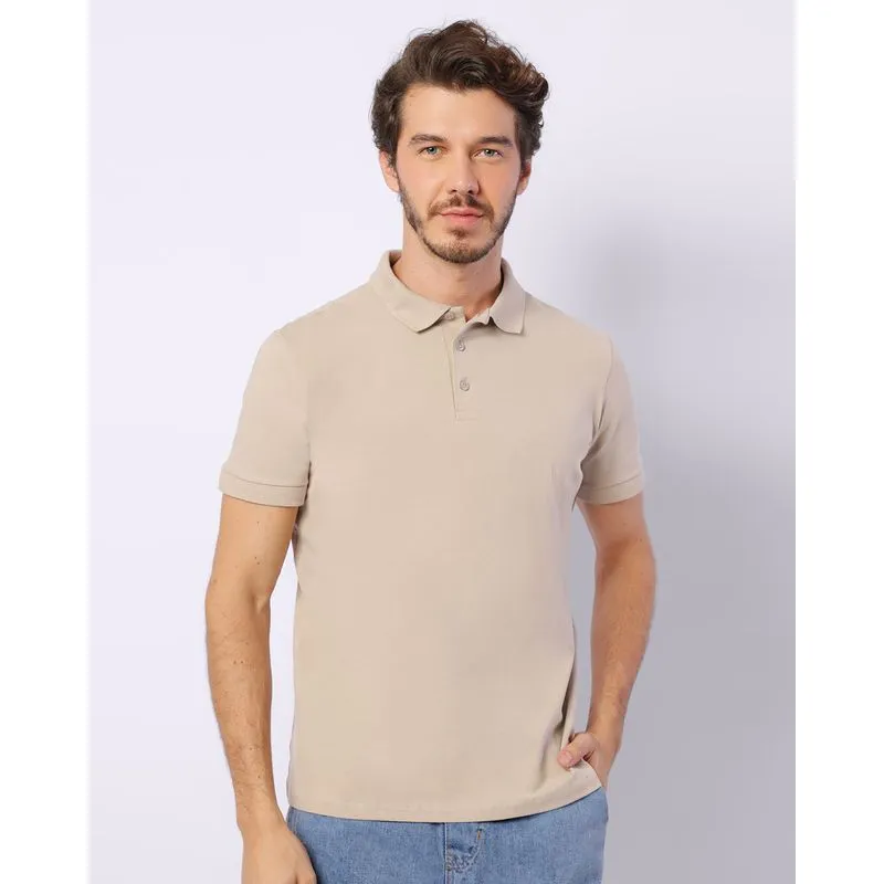 Camisa Polo Masculina Manga Curta Bege GG