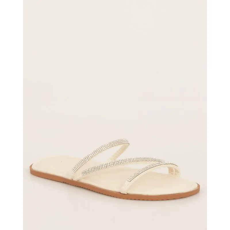 Rasteirinha Feminina Donatta Com Tiras Strass Off White 39