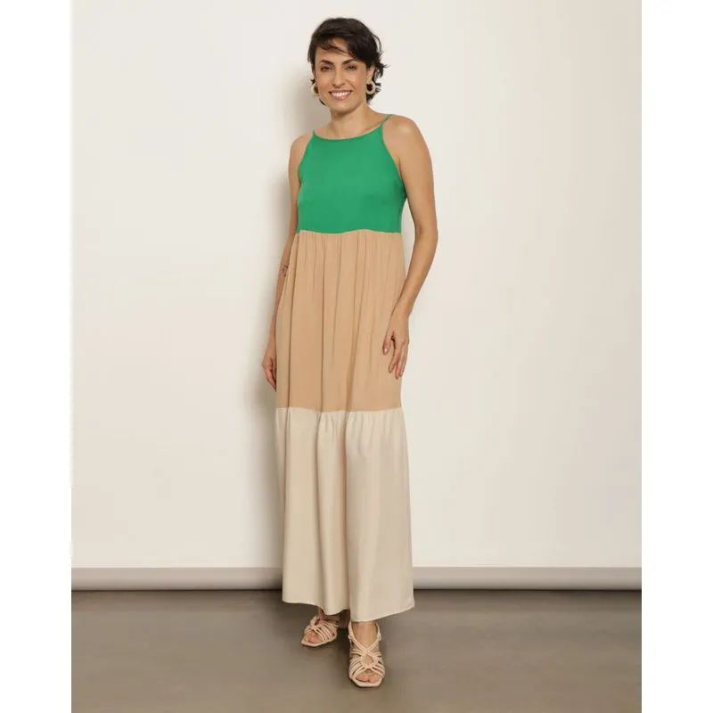 Vestido Feminino Midi Alcinha Viscose Com Recortes Verde M