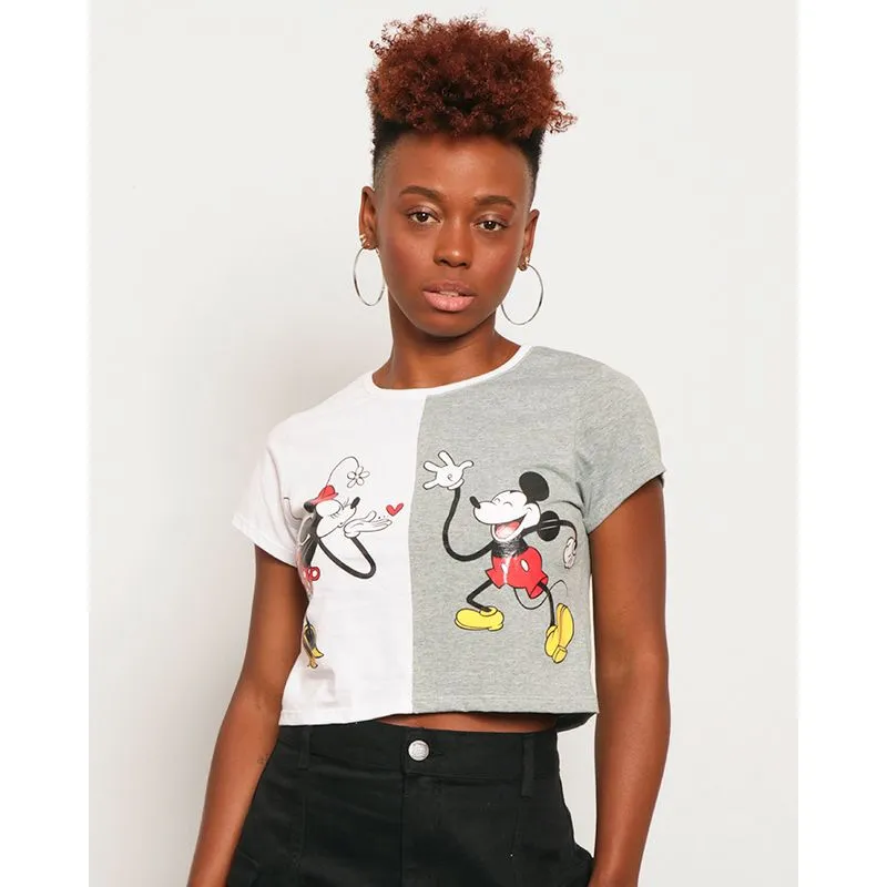 Camiseta Feminina Cropped Disney Minnie e Mickey Branca G