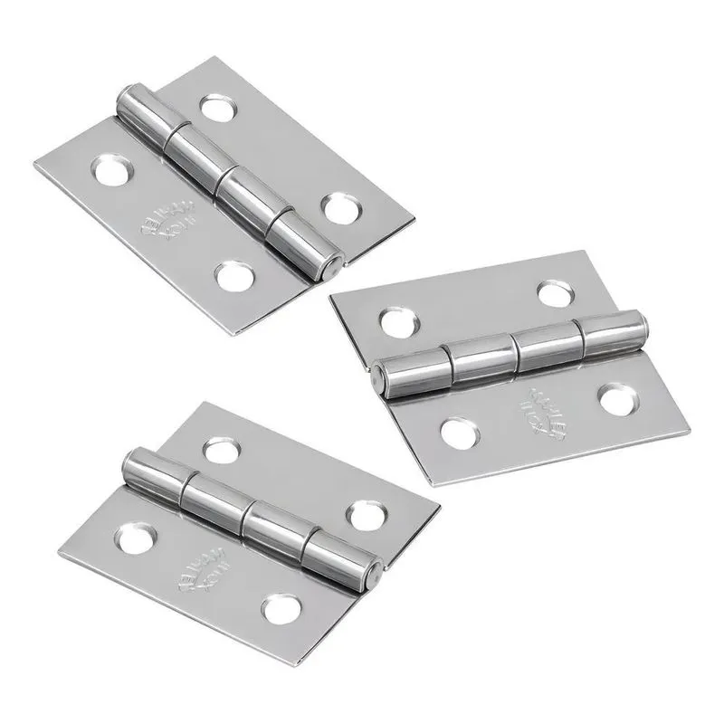 3 Dobradiça Inox Aisi 304 Com Pino Fixo Reforçada 38x34mm Ou