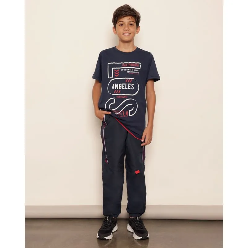 Calça Juvenil Jogger Com Recortes Marinho 12