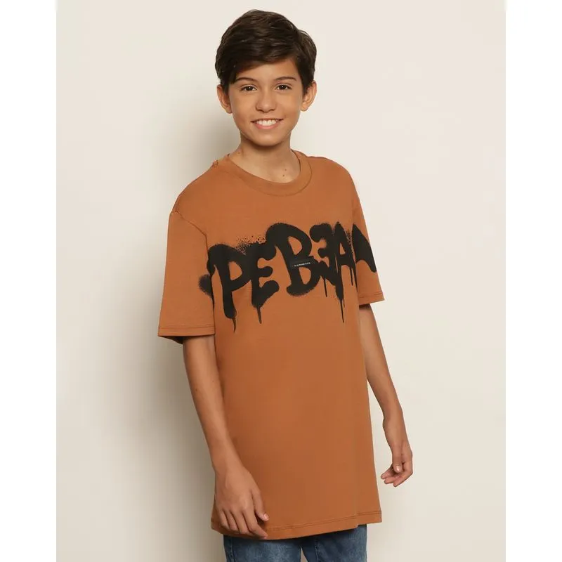 Camiseta Juvenil Estampa Com Escrita Manga Curta Marrom 14