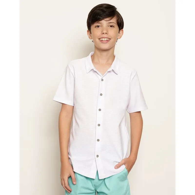 Camisa Juvenil Texturizada Aplicação Manga Curta Branca 16