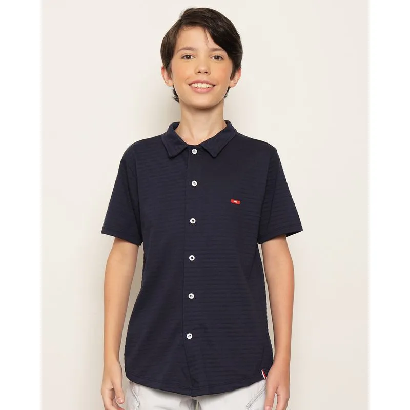 Camisa Juvenil Texturizada Com Aplicação Manga Curta Marinho 16