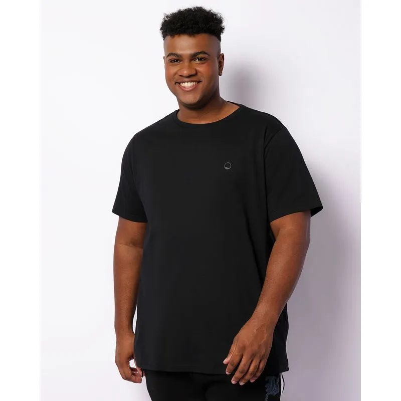 Camiseta Plus Size Masculina Com Aplicação Manga Curta Preta G3