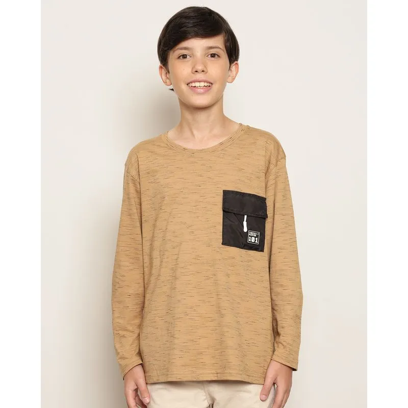 Camiseta Juvenil Flame Com Bolso Manga Longa Bege 14