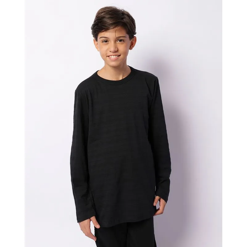 Camiseta Juvenil Texturizada Manga Longa Preta 16