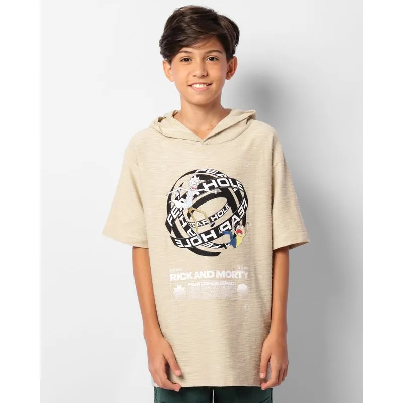 Camiseta Juvenil Texturizada Rick And Morty Manga Curta Bege 14