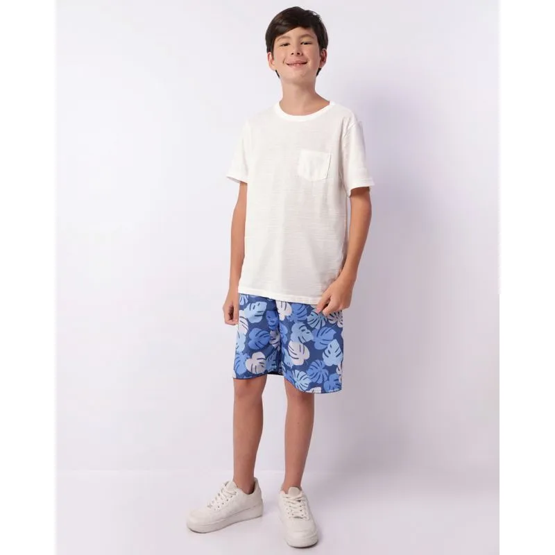 Bermuda Juvenil Reta Estampada Azul 14
