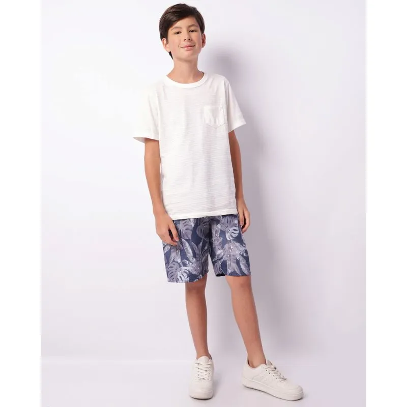 Bermuda Juvenil Reta Estampada Azul 12