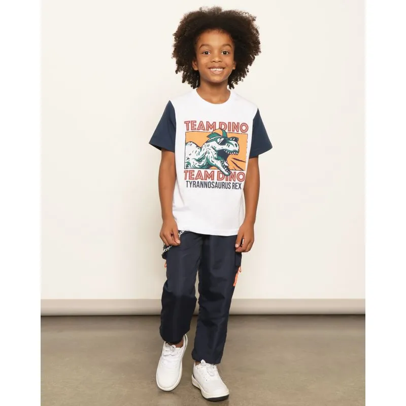 Calça Infantil Jogger Com Corrente Bolso Cargo Marinho 10