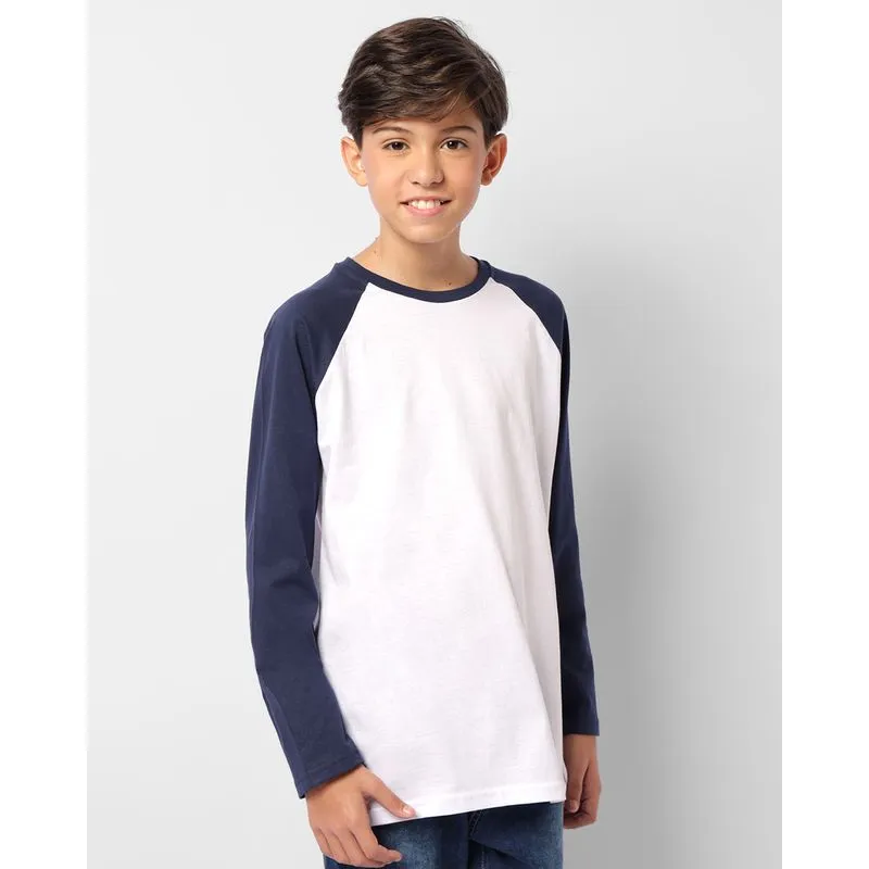 Camiseta Juvenil Básica Manga Longa Raglan Branca 16