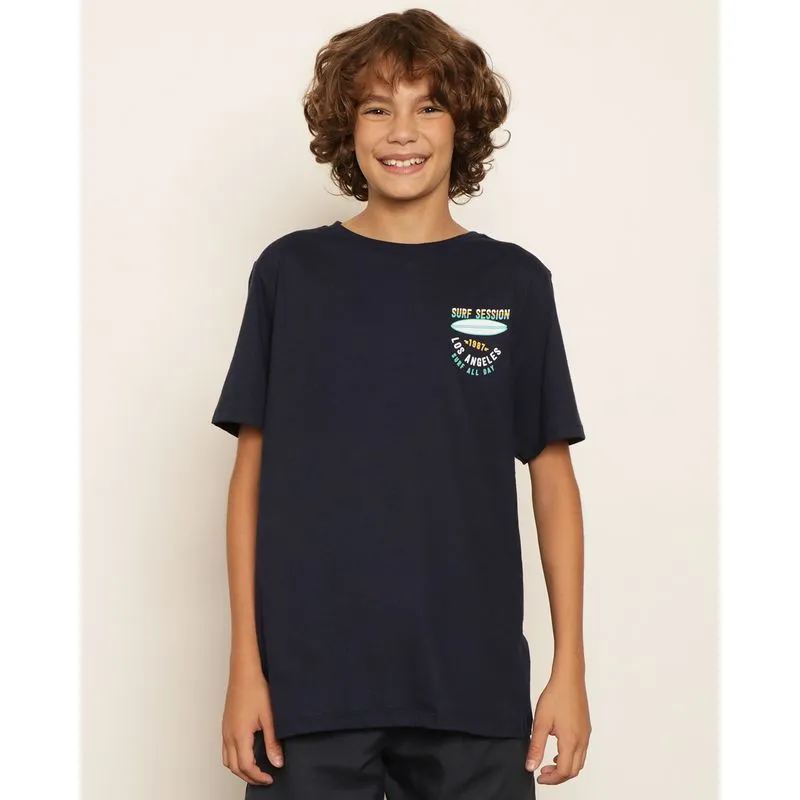 Camiseta Juvenil Estampa Surf Manga Curta Marinho 16