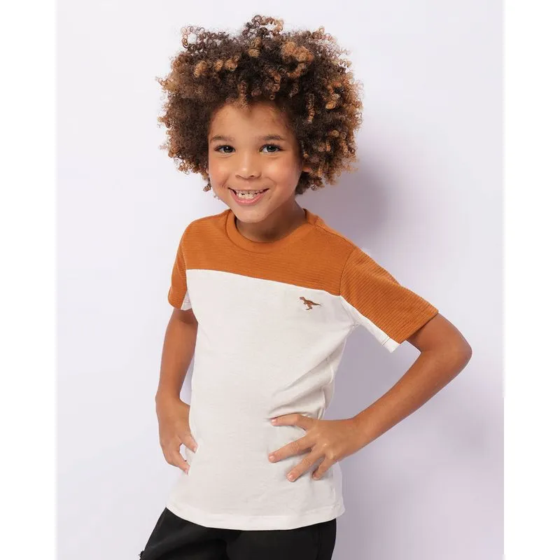 Camiseta Infantil Com Recortes Aplicação Dino Manga Curta Off White 4