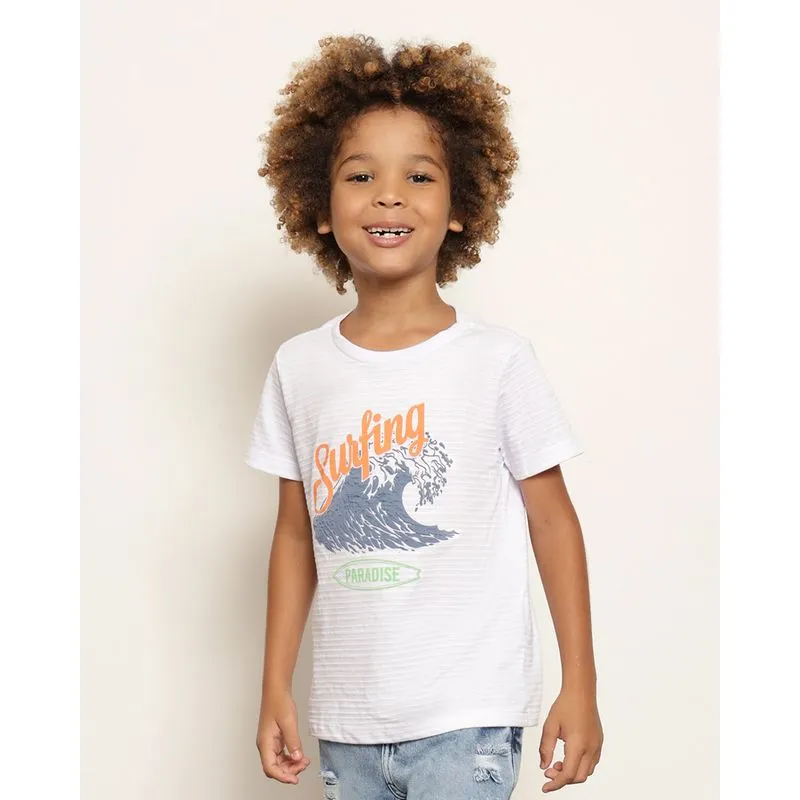Camiseta Infantil Texturizada Estampa Tropical Manga Curta Branca 10