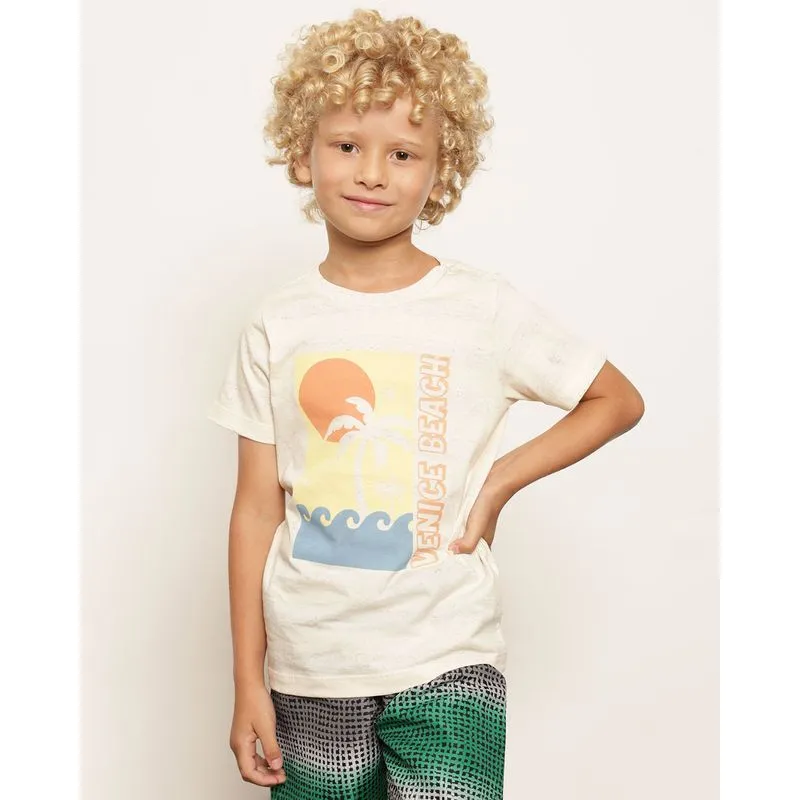 Camiseta Infantil Estampa Tropical Manga Curta Bege 8