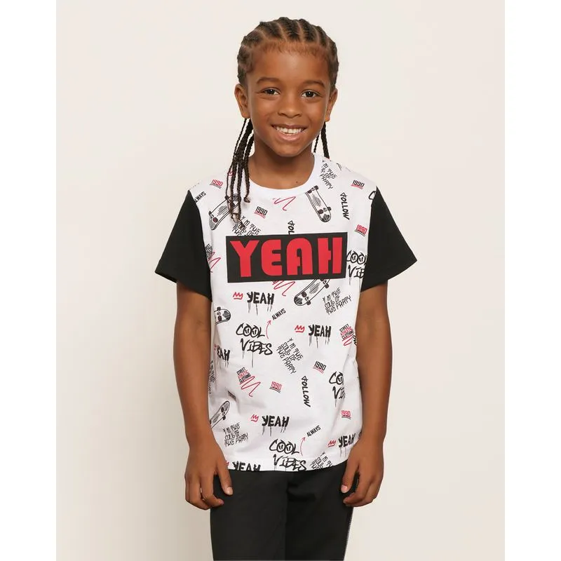 Camiseta Infantil Estampa Skate Manga Curta Branca 4