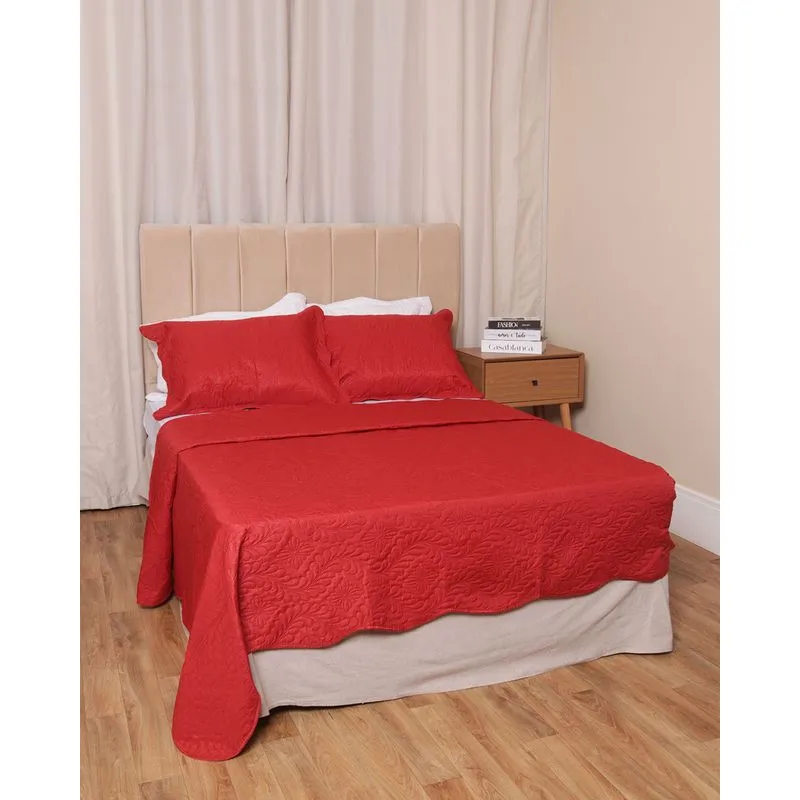 Kit Colcha Queen 3 Peças Corttex Com Matelassê Vermelha UN