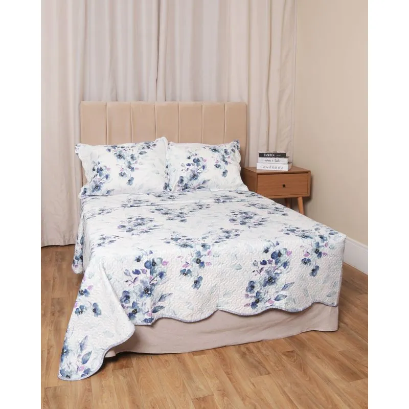 Kit Colcha Casal 3 Peças Dupla Face Corttex Floral Branco UN