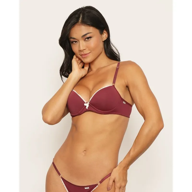 Sutiã Feminino Base Com Bojo Detalhe Em Renda Vinho 44