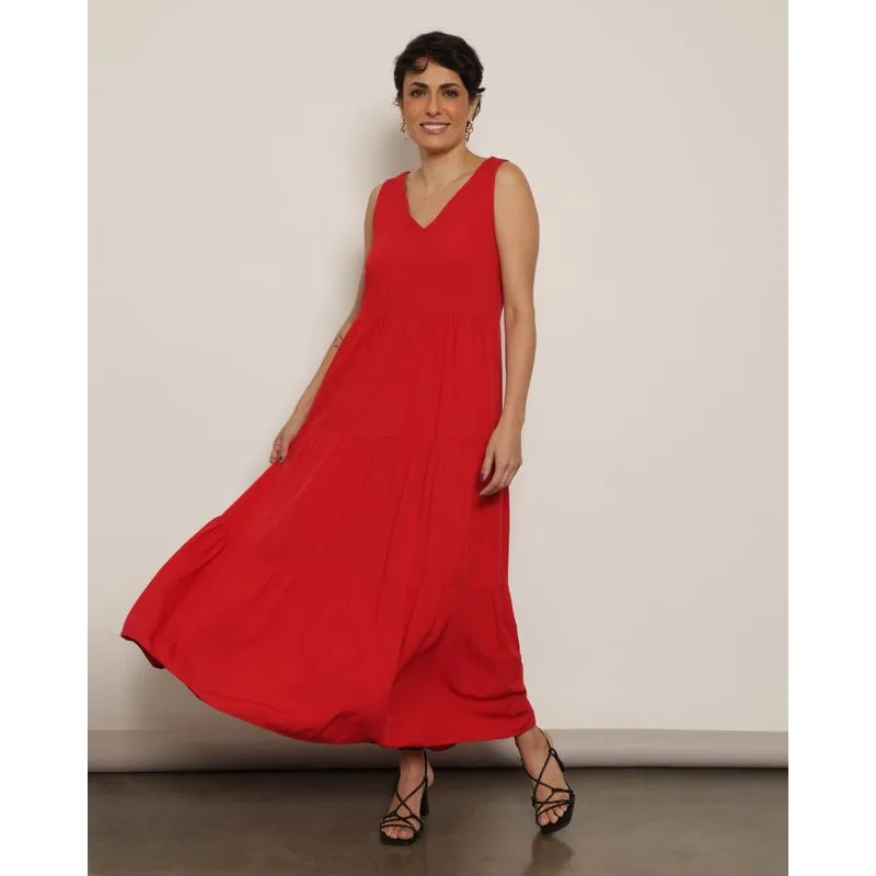 Vestido Feminino Longo Viscose Três Marias Vermelho P