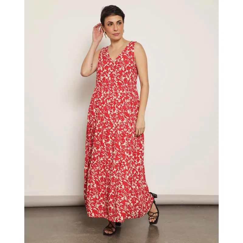 Vestido Feminino Longo Viscose Três Marias Estampado Vermelho M