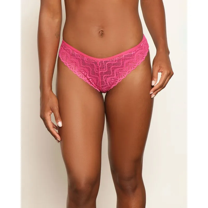 Calcinha Feminina Fio Renda Recorte Vazado Rosa GG