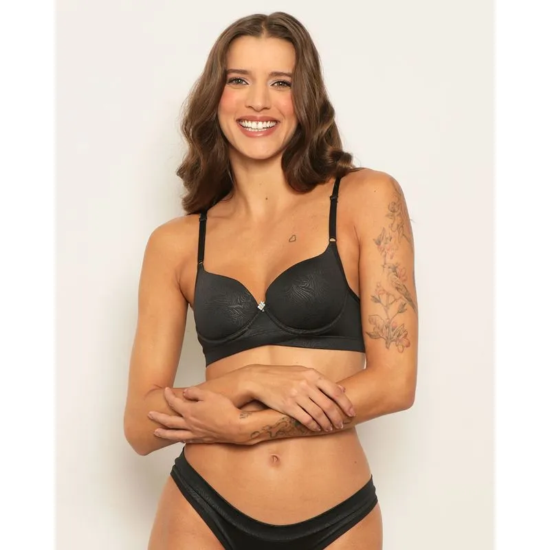Sutiã Feminino Com Base e Bojo Texturizado Preto 46