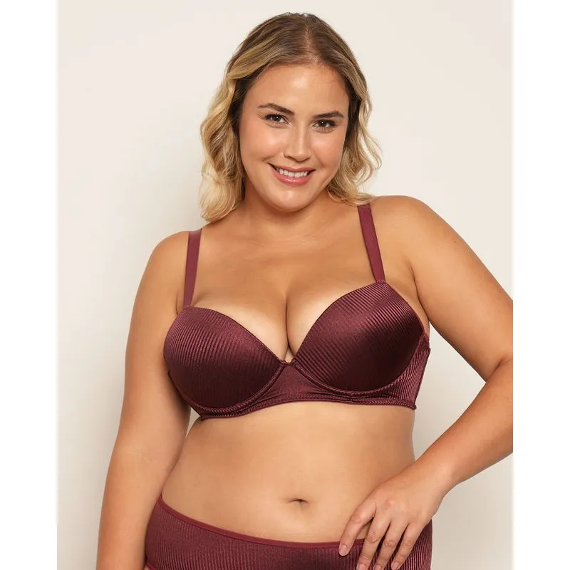 Sutiã Plus Size Feminino Base Com Bojo Texturizado Vinho 48