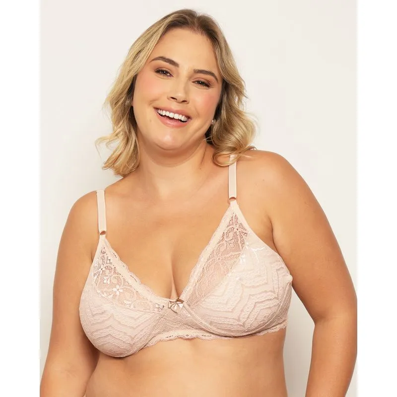 Sutiã Plus Size Feminino Sem Bojo Renda Bege 50