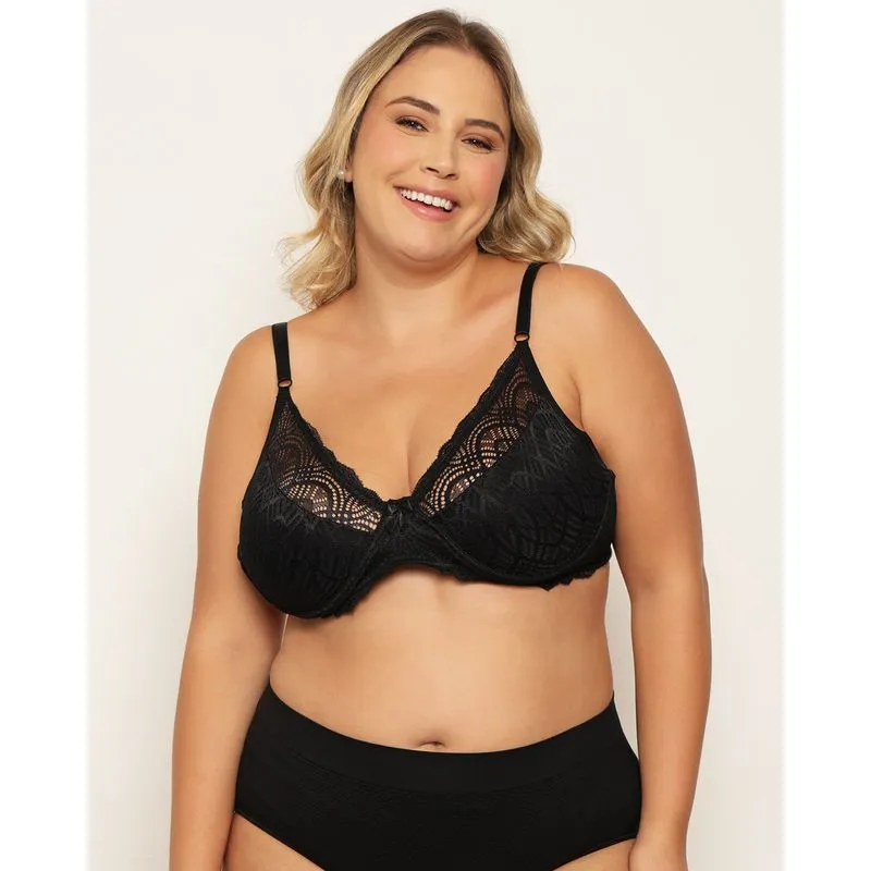 Sutiã Plus Size Feminino Sem Bojo Renda Preto 46