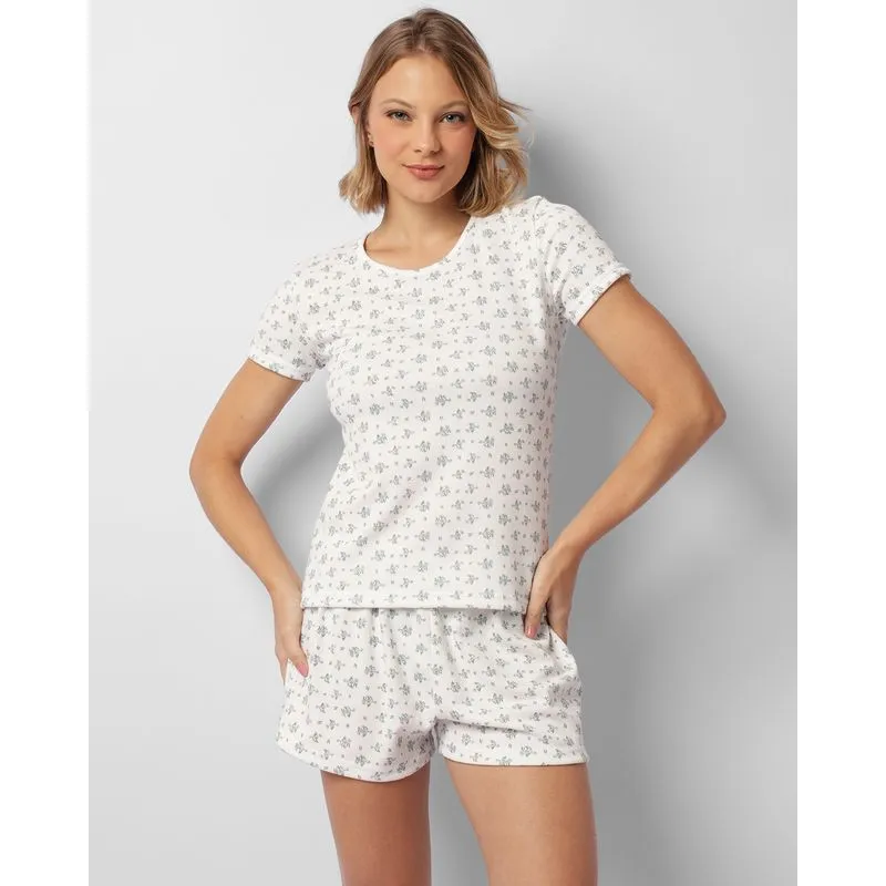 Pijama Feminino Curto Canelado Estampado Azul GG