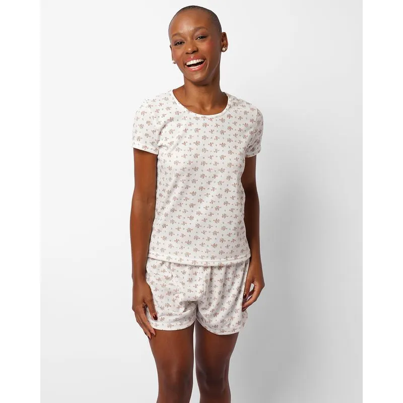 Pijama Feminino Curto Canelado Estampado Rosa GG