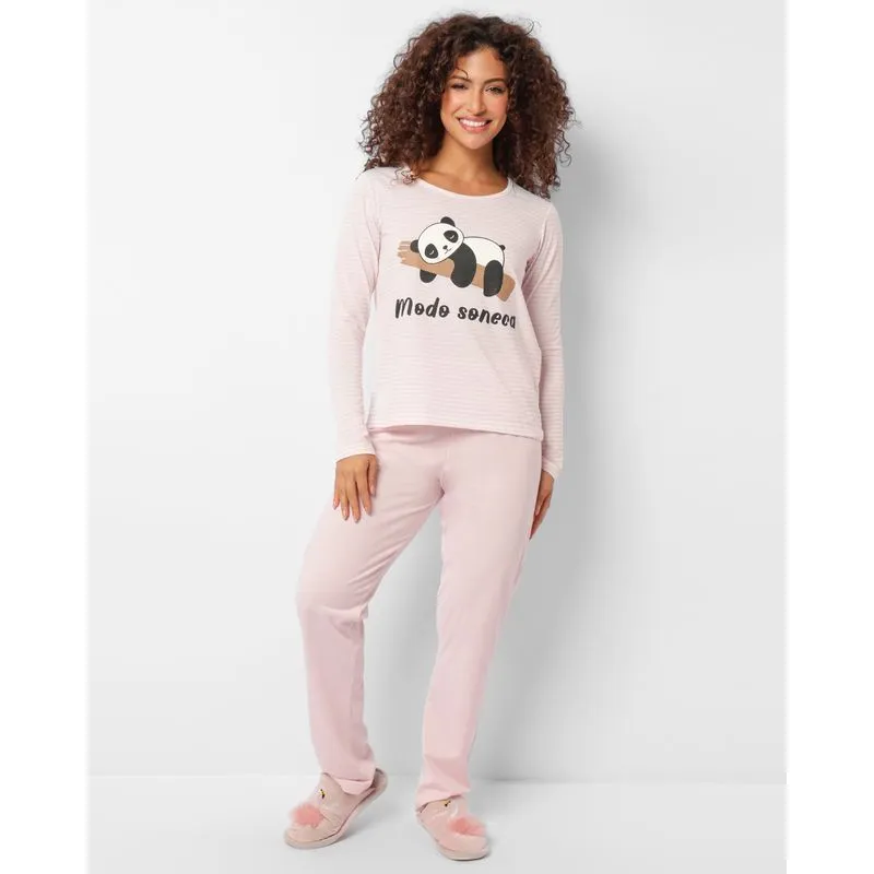 Pijama Feminino Longo Estampa Gatinho Manga Longa Rosa GG