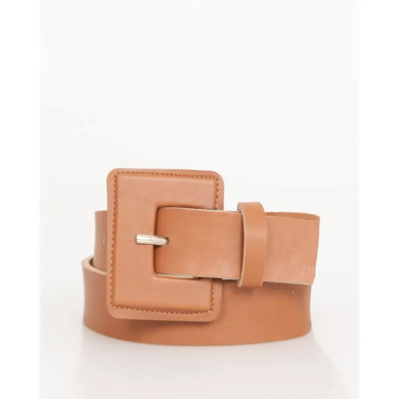 Cinto Feminino Fivela Quadrada Encapado Marrom P