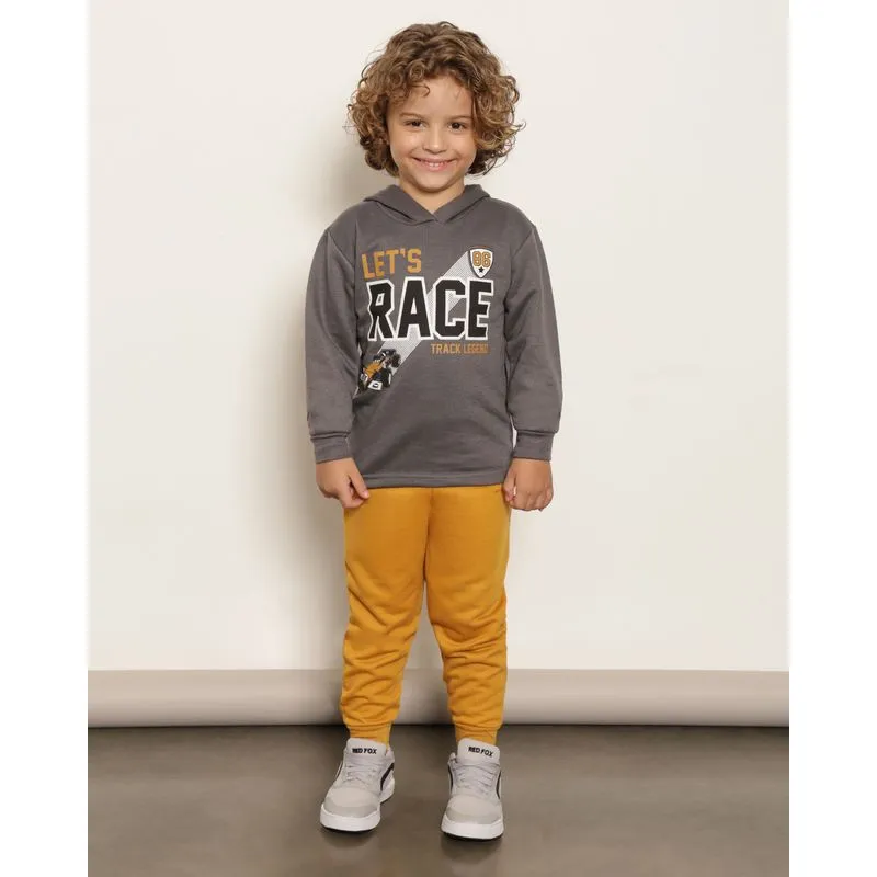 Conjunto Moletom Infantil Com Capuz Estampa Carro Cinza 4