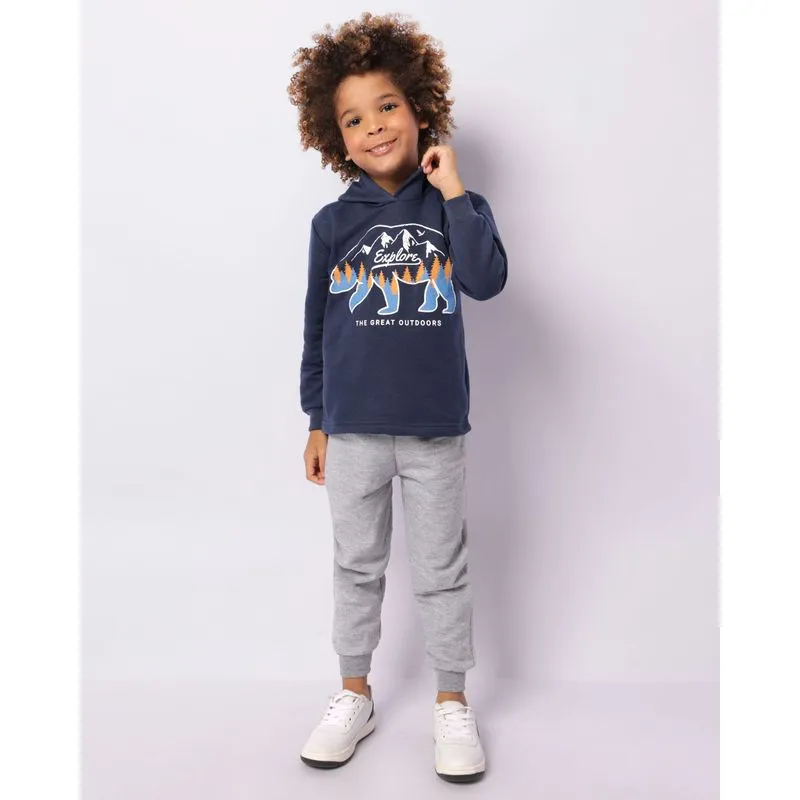 Conjunto Moletom Infantil Peluciado Estampa Frontal Marinho 4