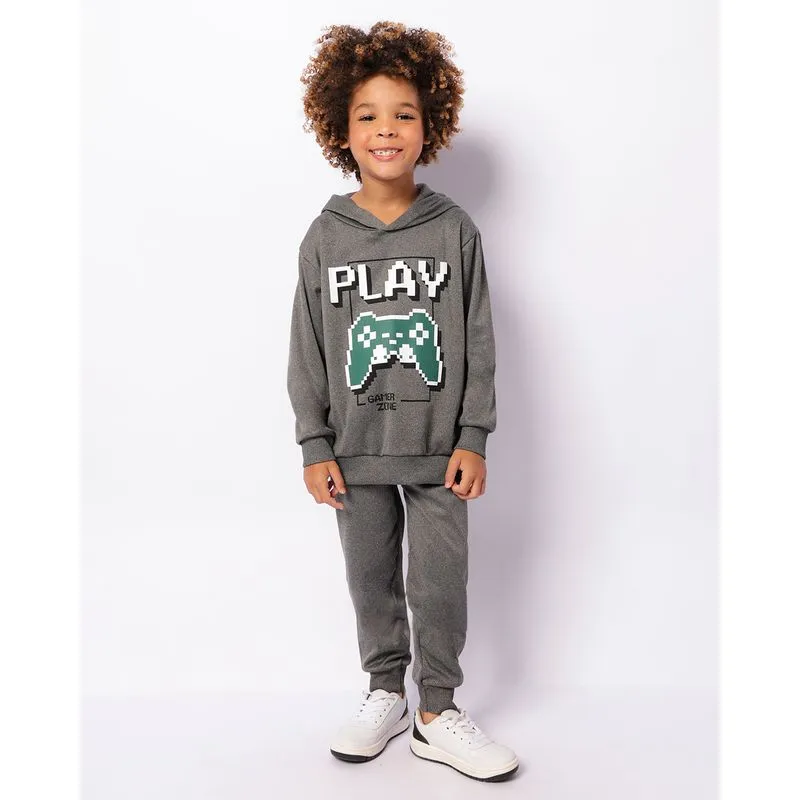 Calça Infantil Helanca Peluciada Jogger Cinza 10