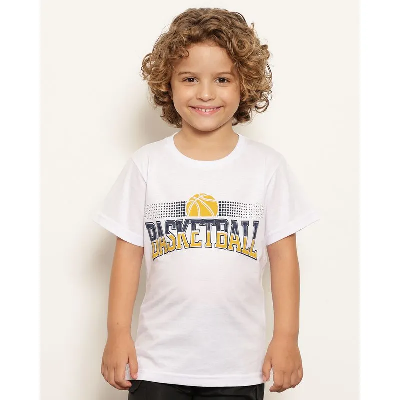 Camiseta Infantil Estampa Basquete Manga Curta Branca 6