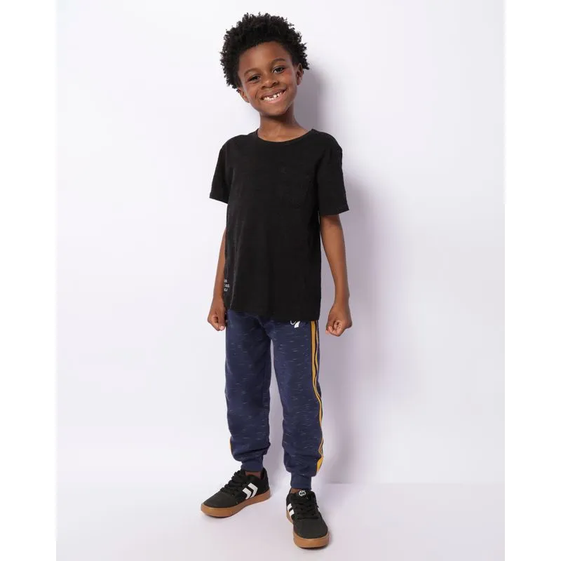 Calça Moletom Infantil Peluciada Jogger Estampa Escrita Marinho 4