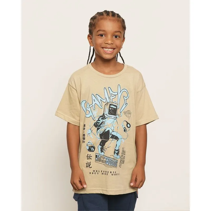 Camiseta Infantil Estampa Frontal Manga Curta Bege 6