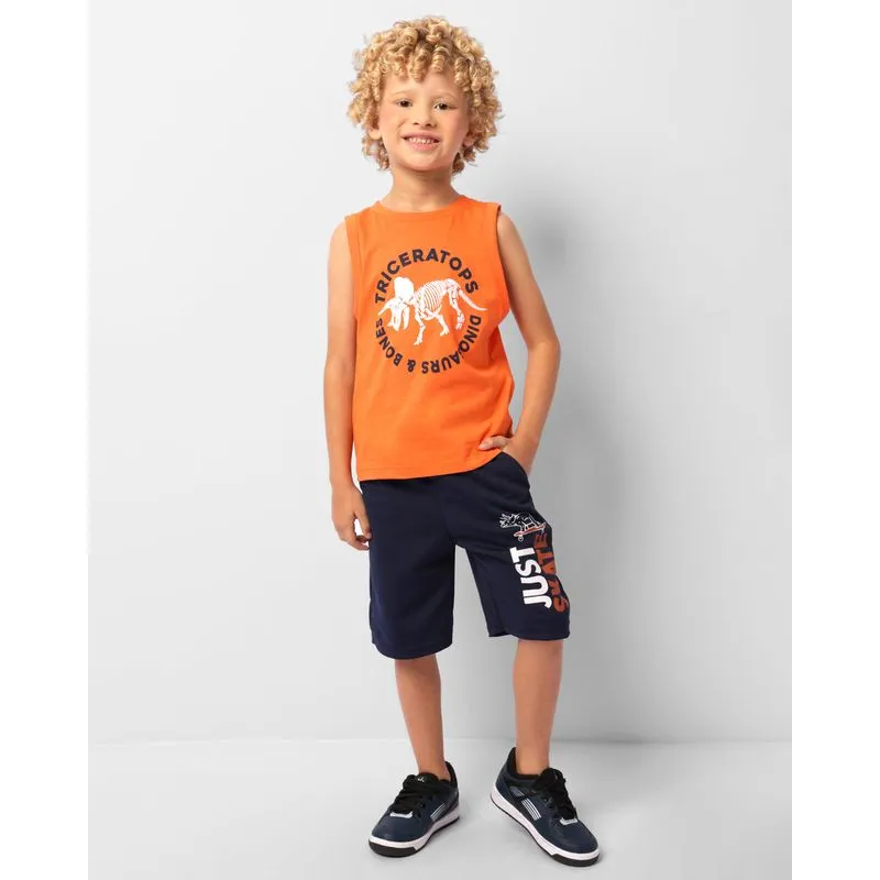 Bermuda Infantil Reta Helanca Estampa Dino Marinho 4