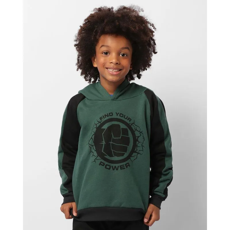 Blusão Moletom Infantil Recortes Peluciado Marvel Estampa Hulk Com Capuz Verde 8