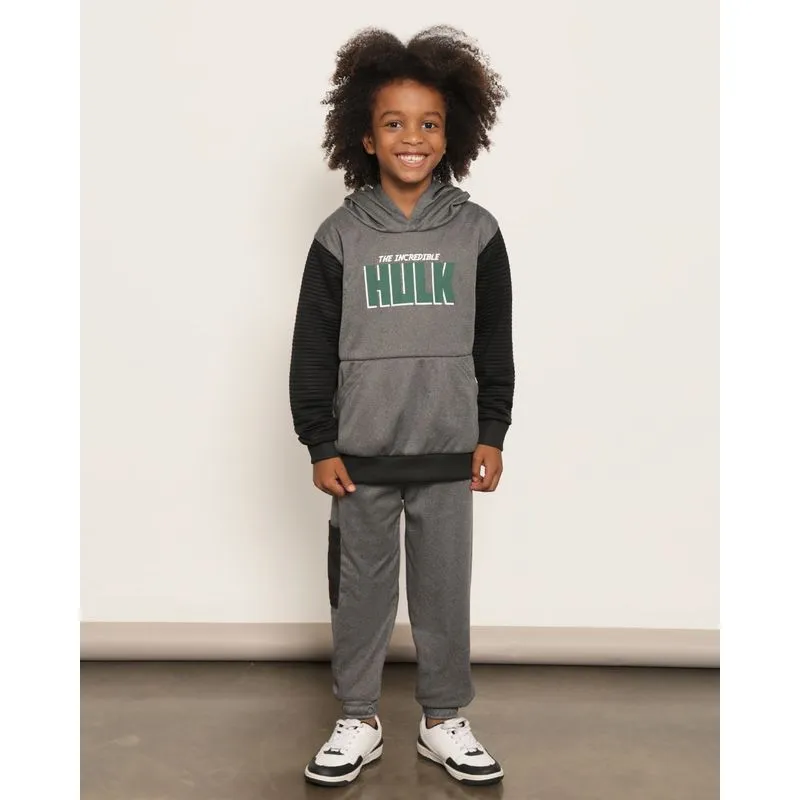 Calça Infantil Helanca Jogger Peluciada Marvel Estampa Hulk Cinza 4