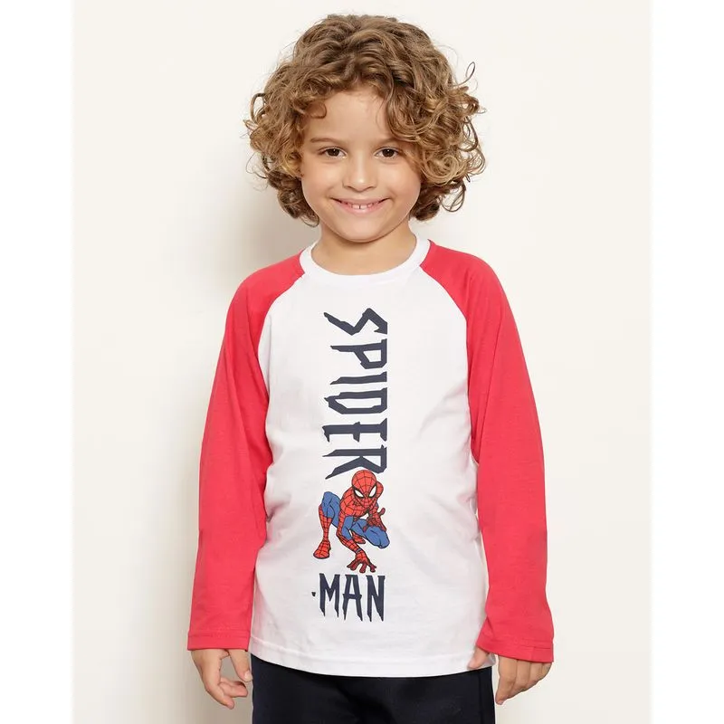 Camiseta Infantil Marvel Homem Aranha Manga Longa Raglan Branca 6