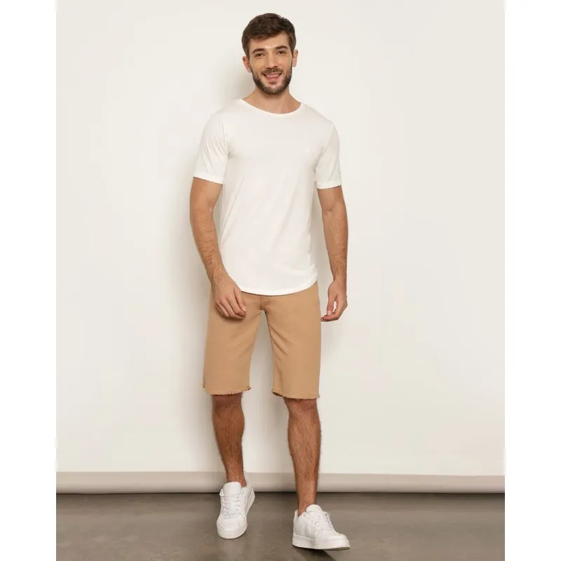 Bermuda Sarja Masculina Barra Desfiada Bege 36